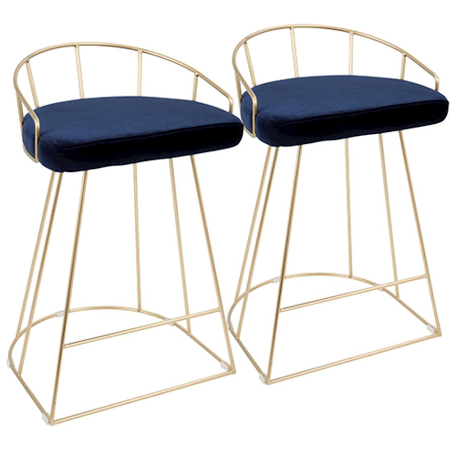 LumiSource Canary 26in Counter Stool Set of 2 | Glam Gold Metal and Blue Velvet | Kitchen Island & Bar Seating | Model B26-CNRYAU-BU2