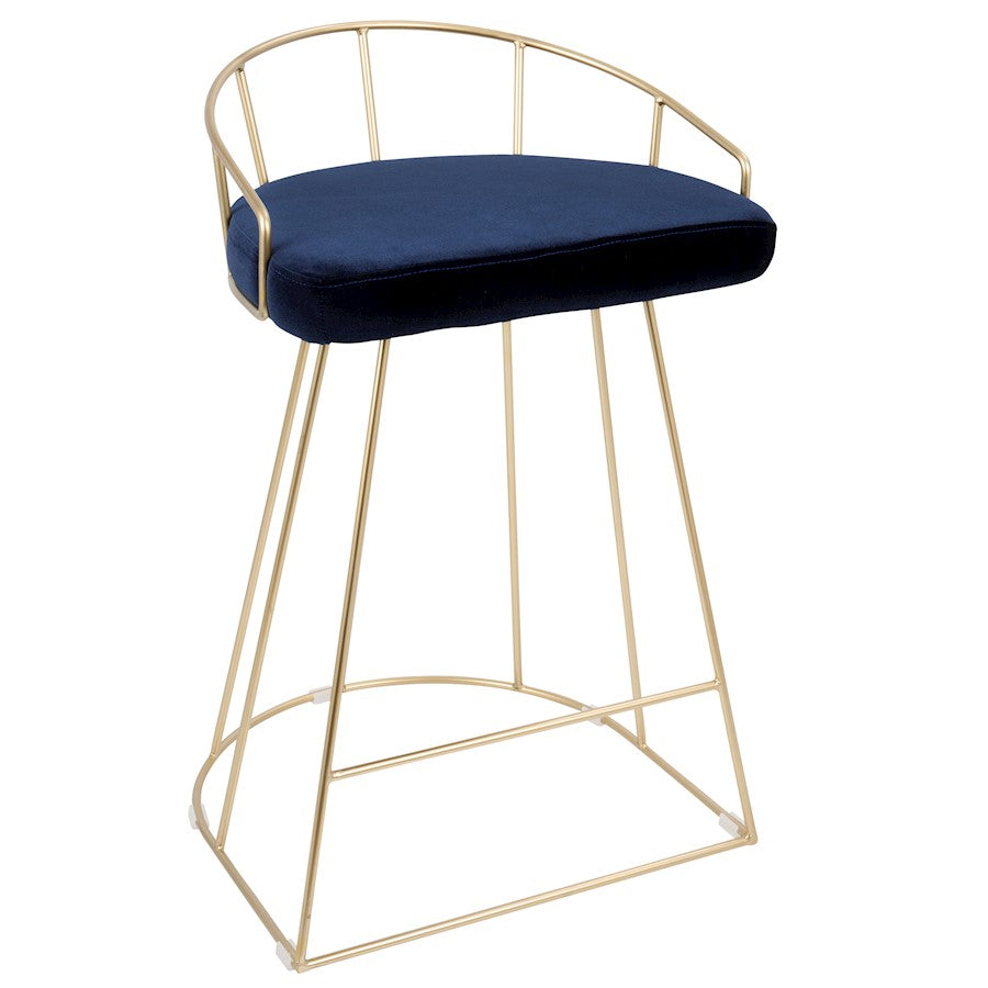 LumiSource Canary 26in Counter Stool Set of 2 | Glam Gold Metal and Blue Velvet | Kitchen Island & Bar Seating | Model B26-CNRYAU-BU2