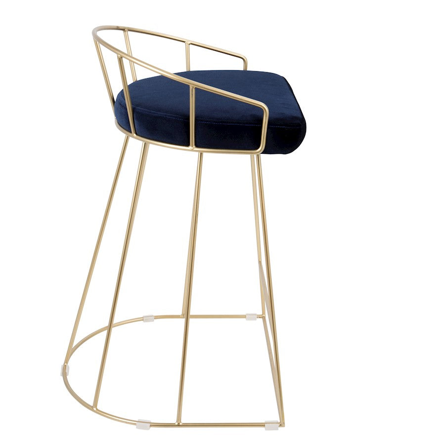 LumiSource Canary 26in Counter Stool Set of 2 | Glam Gold Metal and Blue Velvet | Kitchen Island & Bar Seating | Model B26-CNRYAU-BU2
