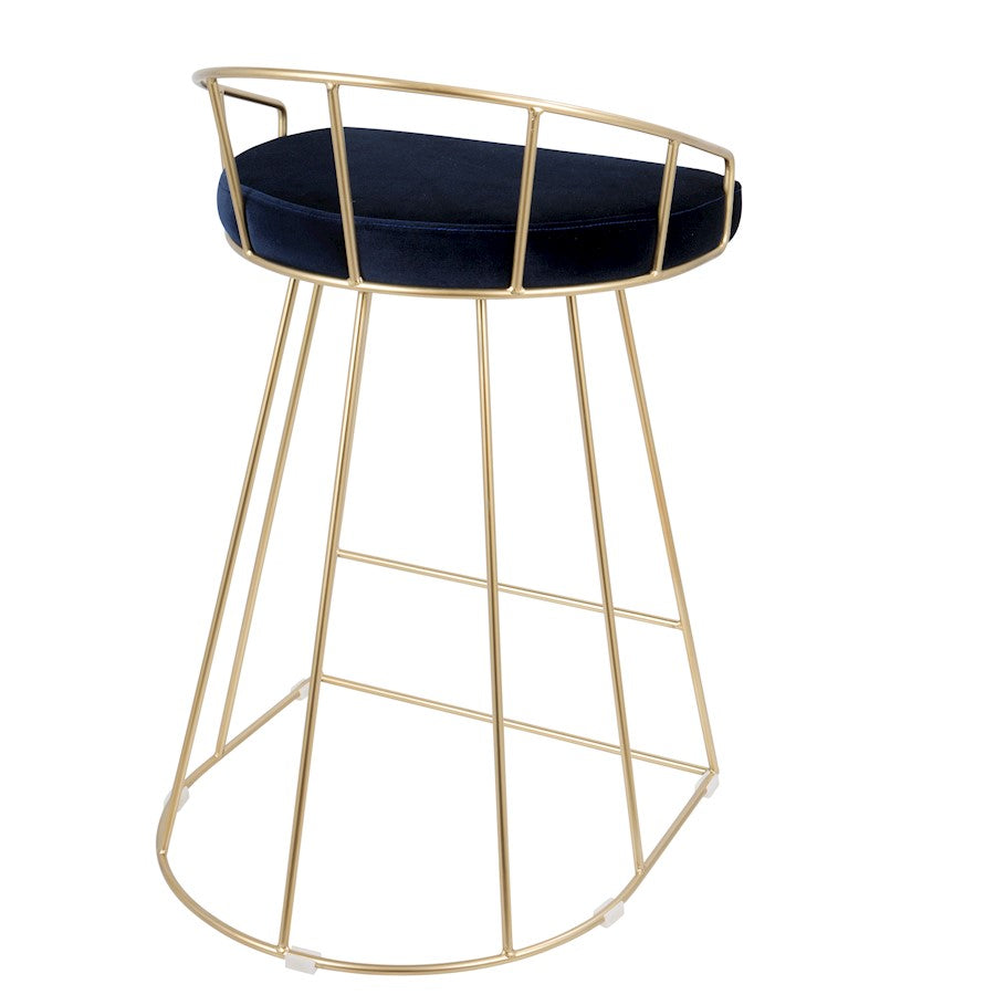 LumiSource Canary 26in Counter Stool Set of 2 | Glam Gold Metal and Blue Velvet | Kitchen Island & Bar Seating | Model B26-CNRYAU-BU2