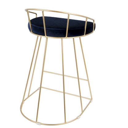 LumiSource Canary 26in Counter Stool Set of 2 | Glam Gold Metal and Blue Velvet | Kitchen Island & Bar Seating | Model B26-CNRYAU-BU2