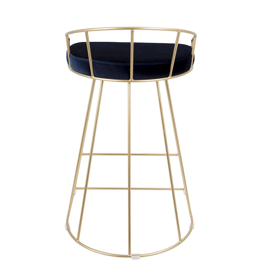 LumiSource Canary 26in Counter Stool Set of 2 | Glam Gold Metal and Blue Velvet | Kitchen Island & Bar Seating | Model B26-CNRYAU-BU2