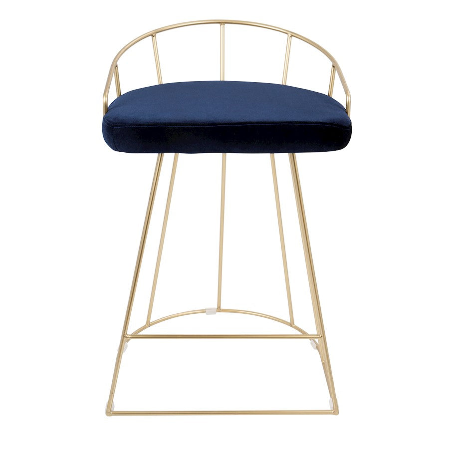 LumiSource Canary 26in Counter Stool Set of 2 | Glam Gold Metal and Blue Velvet | Kitchen Island & Bar Seating | Model B26-CNRYAU-BU2