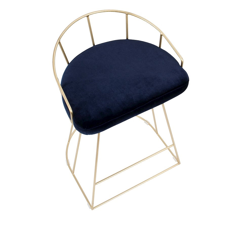 LumiSource Canary 26in Counter Stool Set of 2 | Glam Gold Metal and Blue Velvet | Kitchen Island & Bar Seating | Model B26-CNRYAU-BU2