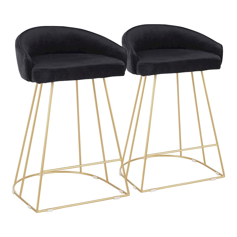 LumiSource Canary 26in Counter Stool Set of 2 | Glam Gold Metal and Black Velvet | Kitchen Island & Bar Seating | Model B26-CNRYUPAUBK2