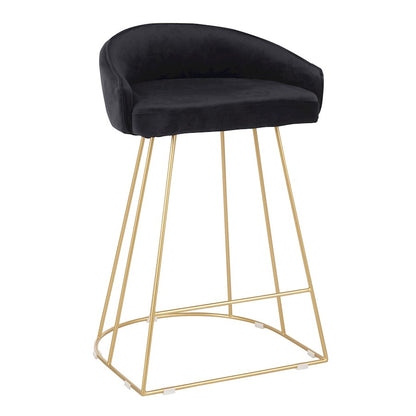 LumiSource Canary 26in Counter Stool Set of 2 | Glam Gold Metal and Black Velvet | Kitchen Island & Bar Seating | Model B26-CNRYUPAUBK2