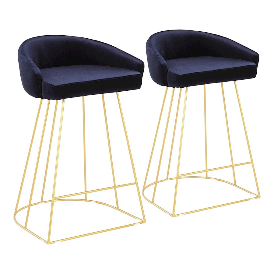LumiSource Canary Counter Stool Set of 2 | Gold Metal & Blue Velvet | Kitchen Island & Bar Seating | 20 x 20 x 31 in | Model B26-CNRYUPAUBU2