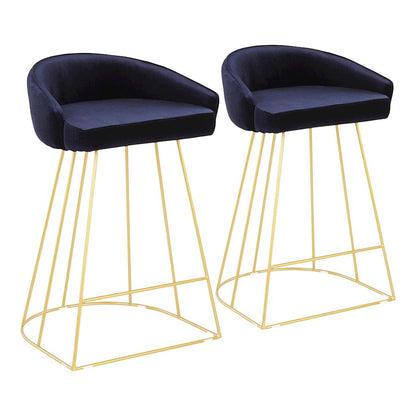 LumiSource Canary Counter Stool Set of 2 | Gold Metal & Blue Velvet | Kitchen Island & Bar Seating | 20 x 20 x 31 in | Model B26-CNRYUPAUBU2