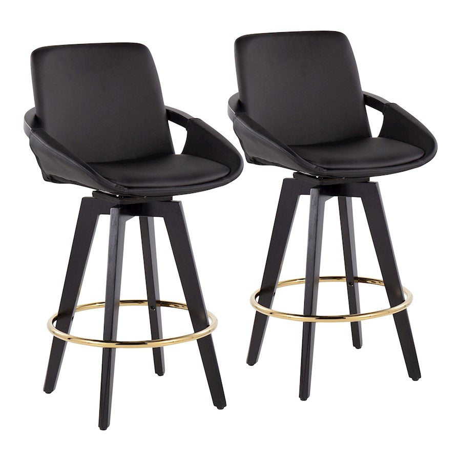 LumiSource Cosmo Counter Stool Set of 2 | Black Wood & Gold Metal with Black PU | Kitchen Island & Bar Seating | Model B26-COSMO2-SWVGBKBK2