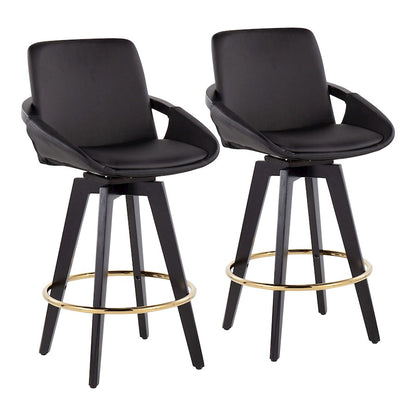 LumiSource Cosmo Counter Stool Set of 2 | Black Wood & Gold Metal with Black PU | Kitchen Island & Bar Seating | Model B26-COSMO2-SWVGBKBK2