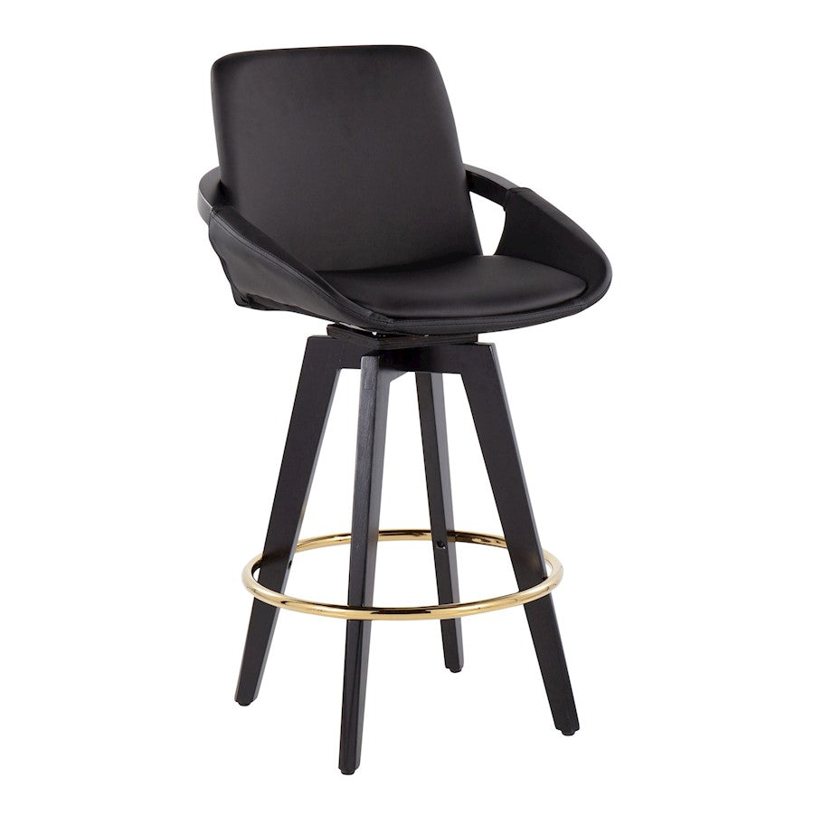LumiSource Cosmo Counter Stool Set of 2 | Black Wood & Gold Metal with Black PU | Kitchen Island & Bar Seating | Model B26-COSMO2-SWVGBKBK2