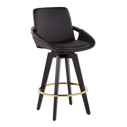 LumiSource Cosmo Counter Stool Set of 2 | Black Wood & Gold Metal with Black PU | Kitchen Island & Bar Seating | Model B26-COSMO2-SWVGBKBK2