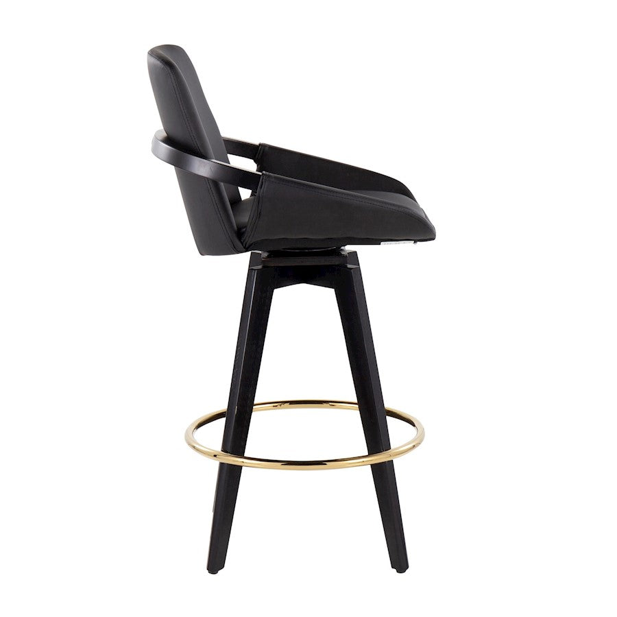 LumiSource Cosmo Counter Stool Set of 2 | Black Wood & Gold Metal with Black PU | Kitchen Island & Bar Seating | Model B26-COSMO2-SWVGBKBK2