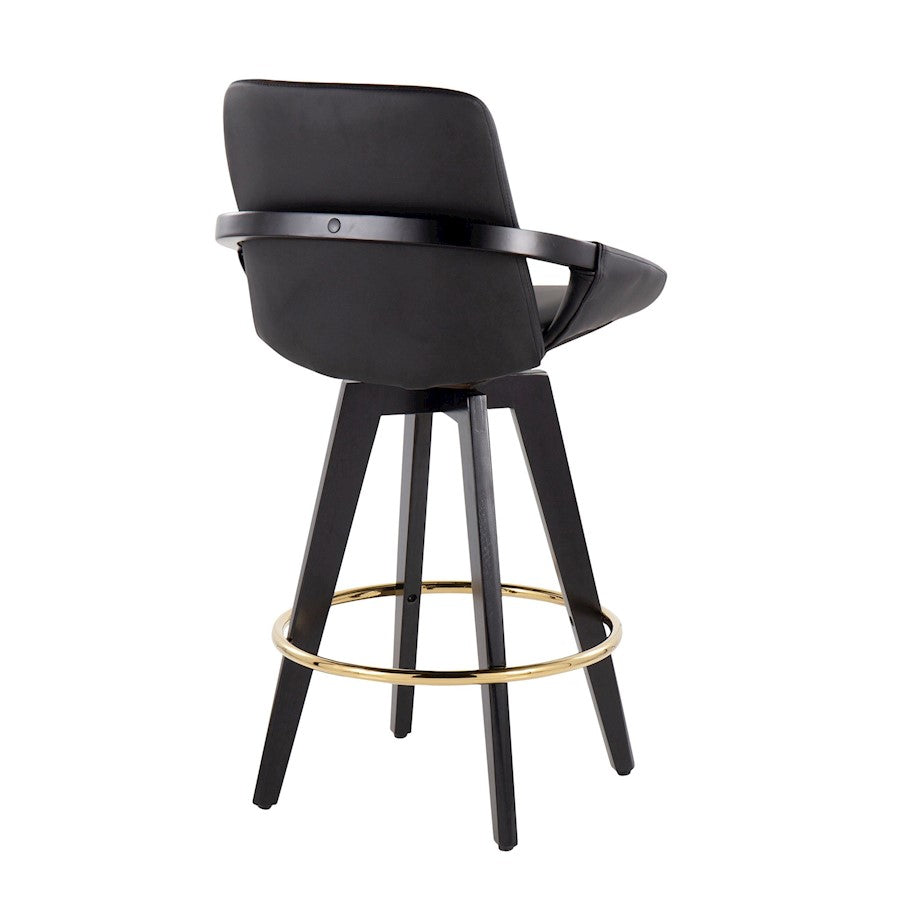 LumiSource Cosmo Counter Stool Set of 2 | Black Wood & Gold Metal with Black PU | Kitchen Island & Bar Seating | Model B26-COSMO2-SWVGBKBK2