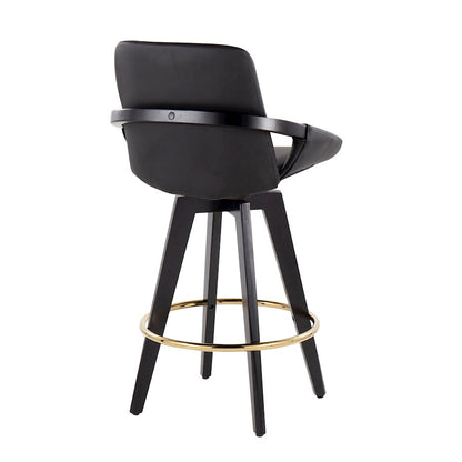 LumiSource Cosmo Counter Stool Set of 2 | Black Wood & Gold Metal with Black PU | Kitchen Island & Bar Seating | Model B26-COSMO2-SWVGBKBK2