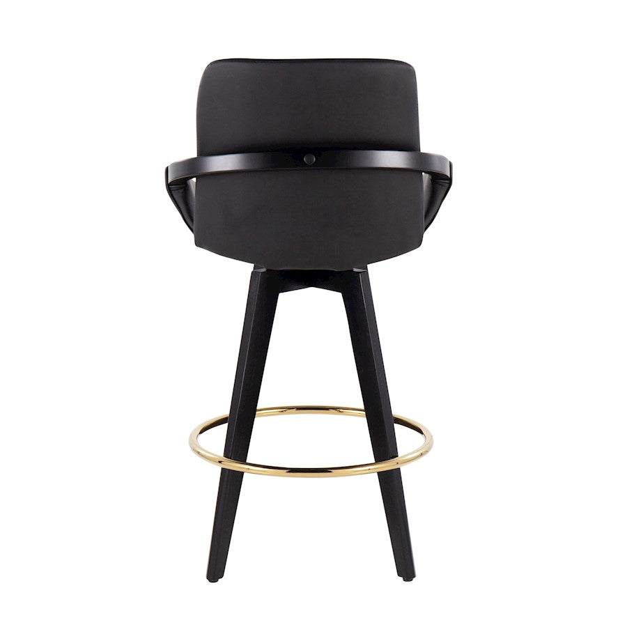 LumiSource Cosmo Counter Stool Set of 2 | Black Wood & Gold Metal with Black PU | Kitchen Island & Bar Seating | Model B26-COSMO2-SWVGBKBK2