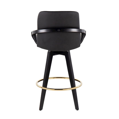 LumiSource Cosmo Counter Stool Set of 2 | Black Wood & Gold Metal with Black PU | Kitchen Island & Bar Seating | Model B26-COSMO2-SWVGBKBK2