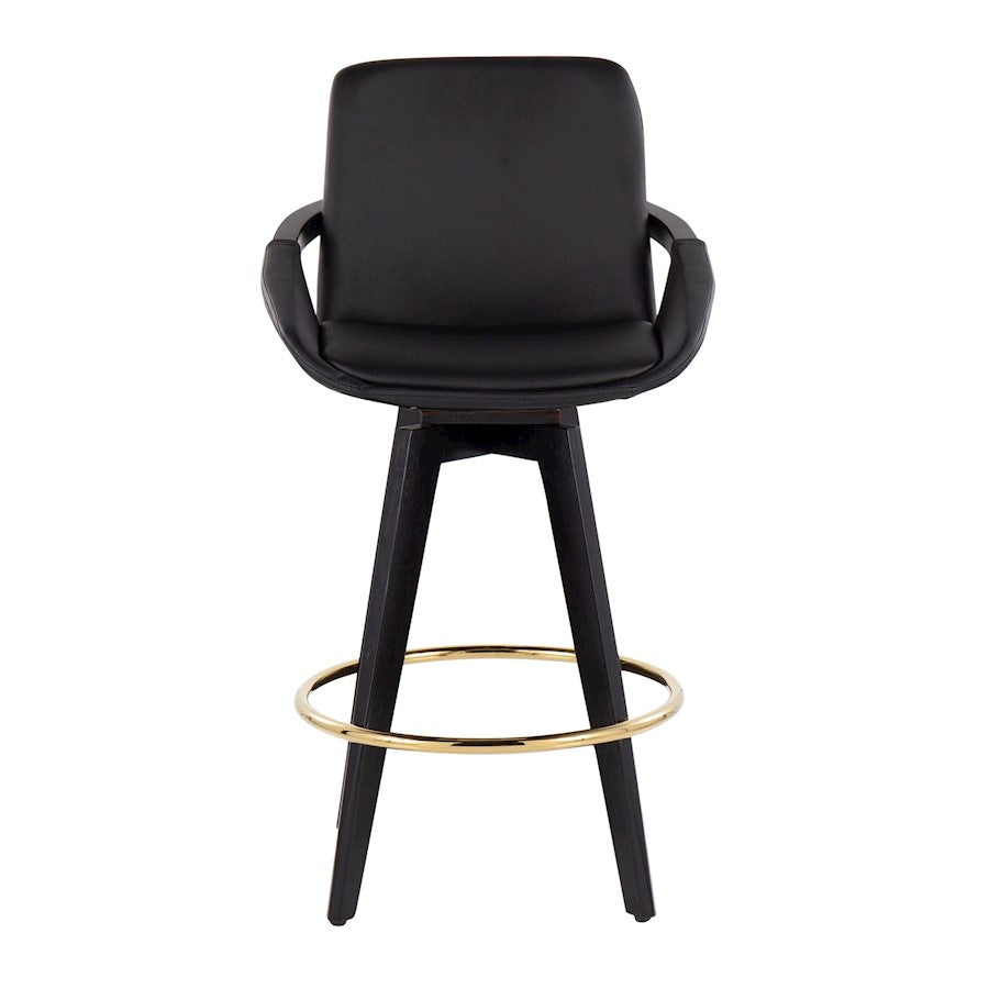 LumiSource Cosmo Counter Stool Set of 2 | Black Wood & Gold Metal with Black PU | Kitchen Island & Bar Seating | Model B26-COSMO2-SWVGBKBK2