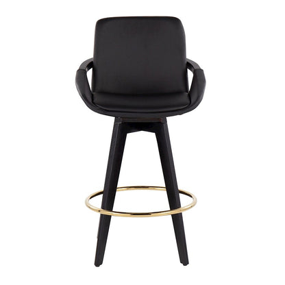 LumiSource Cosmo Counter Stool Set of 2 | Black Wood & Gold Metal with Black PU | Kitchen Island & Bar Seating | Model B26-COSMO2-SWVGBKBK2