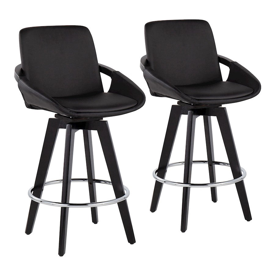 LumiSource Cosmo Counter Stool Set of 2 | Black Wood & Chrome with Black PU | Kitchen Island & Bar Seating | Model B26-COSMO2-SWVRBKBK2