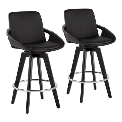 LumiSource Cosmo Counter Stool Set of 2 | Black Wood & Chrome with Black PU | Kitchen Island & Bar Seating | Model B26-COSMO2-SWVRBKBK2