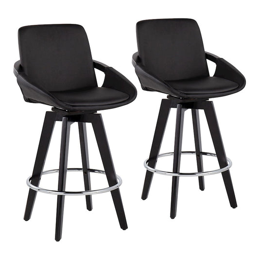 LumiSource Cosmo Counter Stool Set of 2 | Black Wood & Chrome with Black PU | Kitchen Island & Bar Seating | Model B26-COSMO2-SWVRBKBK2
