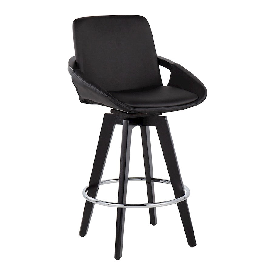 LumiSource Cosmo Counter Stool Set of 2 | Black Wood & Chrome with Black PU | Kitchen Island & Bar Seating | Model B26-COSMO2-SWVRBKBK2