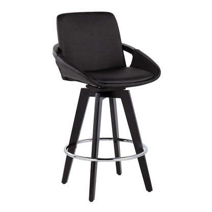 LumiSource Cosmo Counter Stool Set of 2 | Black Wood & Chrome with Black PU | Kitchen Island & Bar Seating | Model B26-COSMO2-SWVRBKBK2