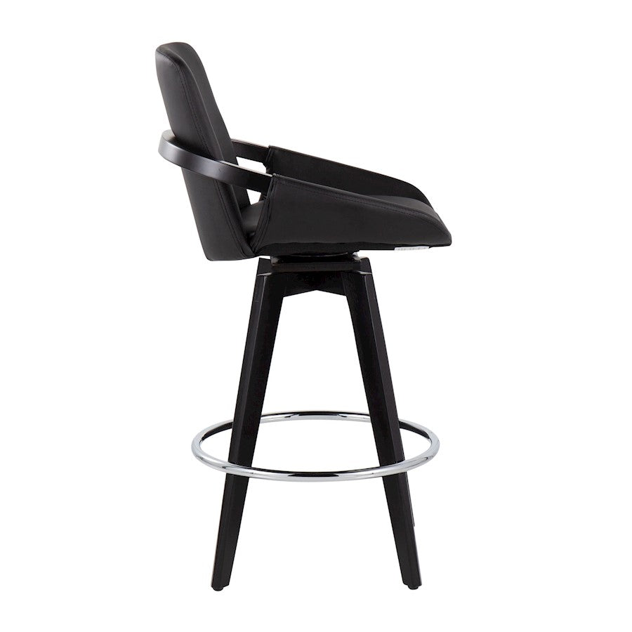LumiSource Cosmo Counter Stool Set of 2 | Black Wood & Chrome with Black PU | Kitchen Island & Bar Seating | Model B26-COSMO2-SWVRBKBK2
