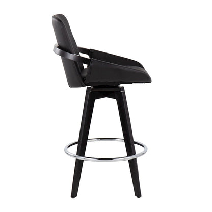 LumiSource Cosmo Counter Stool Set of 2 | Black Wood & Chrome with Black PU | Kitchen Island & Bar Seating | Model B26-COSMO2-SWVRBKBK2