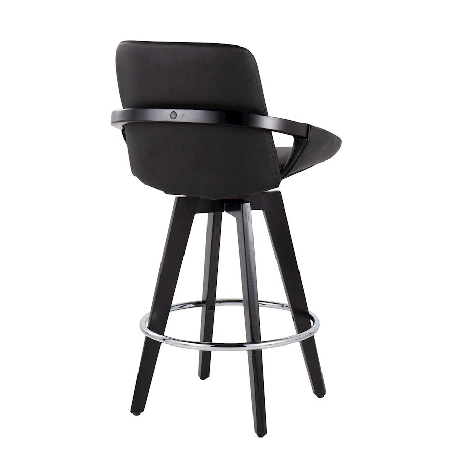 LumiSource Cosmo Counter Stool Set of 2 | Black Wood & Chrome with Black PU | Kitchen Island & Bar Seating | Model B26-COSMO2-SWVRBKBK2