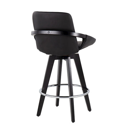 LumiSource Cosmo Counter Stool Set of 2 | Black Wood & Chrome with Black PU | Kitchen Island & Bar Seating | Model B26-COSMO2-SWVRBKBK2
