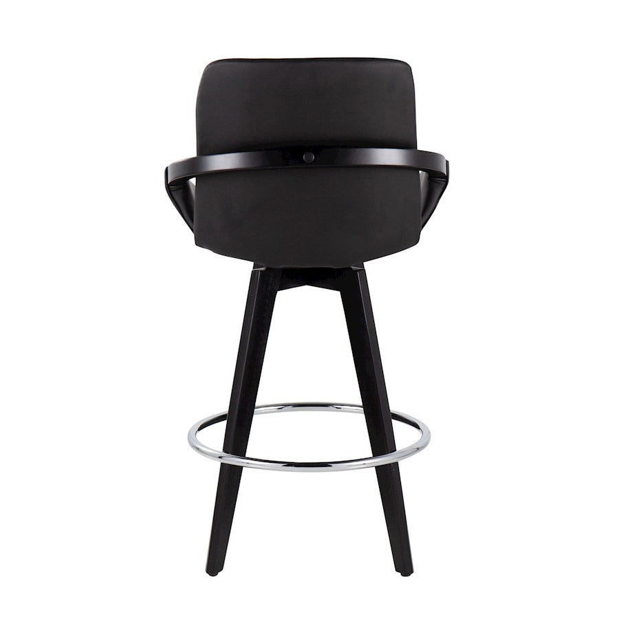 LumiSource Cosmo Counter Stool Set of 2 | Black Wood & Chrome with Black PU | Kitchen Island & Bar Seating | Model B26-COSMO2-SWVRBKBK2