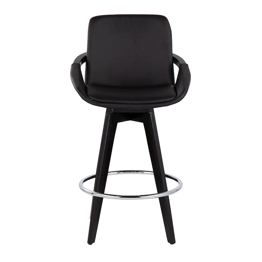 LumiSource Cosmo Counter Stool Set of 2 | Black Wood & Chrome with Black PU | Kitchen Island & Bar Seating | Model B26-COSMO2-SWVRBKBK2
