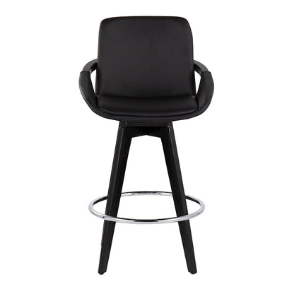 LumiSource Cosmo Counter Stool Set of 2 | Black Wood & Chrome with Black PU | Kitchen Island & Bar Seating | Model B26-COSMO2-SWVRBKBK2