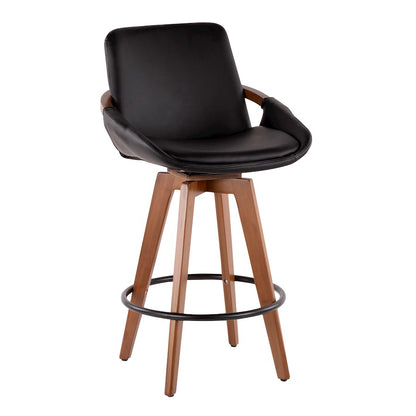 LumiSource Cosmo Counter Stool | Walnut Bamboo & Black PU with Black Metal | Kitchen Island & Bar Seating | 20 x 17 x 38 in | Model B26-COSMOWL-BK