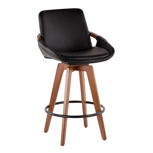 LumiSource Cosmo Counter Stool | Walnut Bamboo & Black PU with Black Metal | Kitchen Island & Bar Seating | 20 x 17 x 38 in | Model B26-COSMOWL-BK