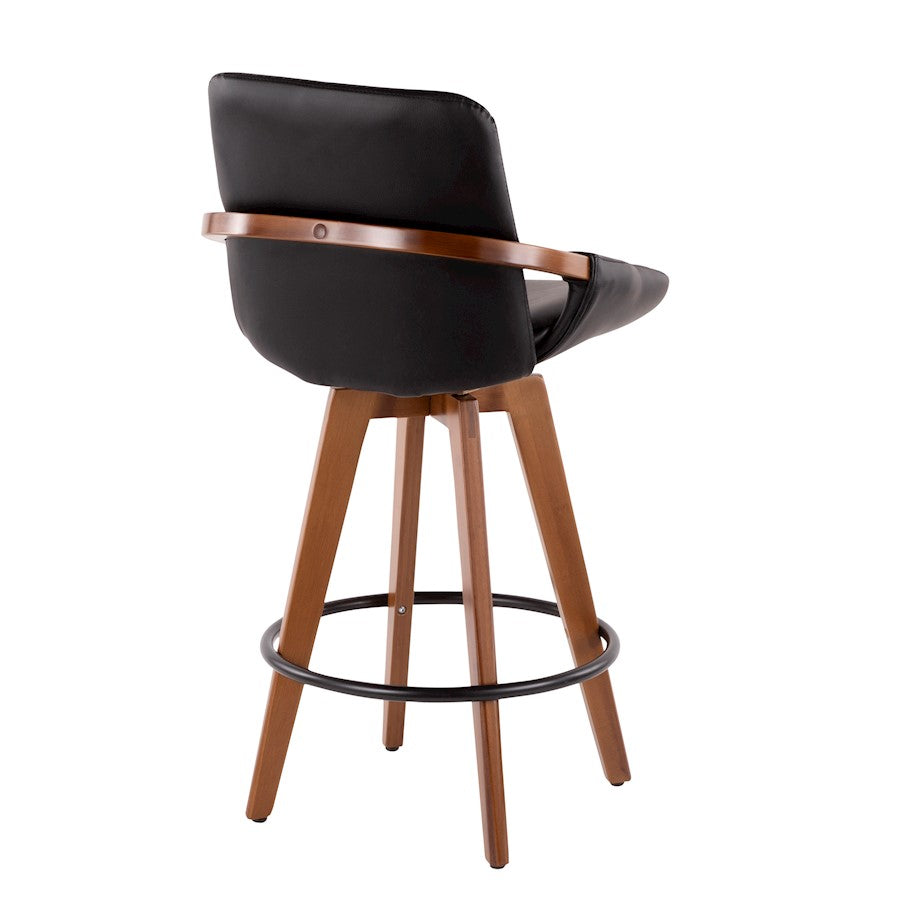 LumiSource Cosmo Counter Stool | Walnut Bamboo & Black PU with Black Metal | Kitchen Island & Bar Seating | 20 x 17 x 38 in | Model B26-COSMOWL-BK