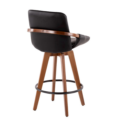 LumiSource Cosmo Counter Stool | Walnut Bamboo & Black PU with Black Metal | Kitchen Island & Bar Seating | 20 x 17 x 38 in | Model B26-COSMOWL-BK