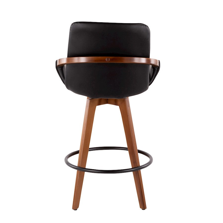 LumiSource Cosmo Counter Stool | Walnut Bamboo & Black PU with Black Metal | Kitchen Island & Bar Seating | 20 x 17 x 38 in | Model B26-COSMOWL-BK