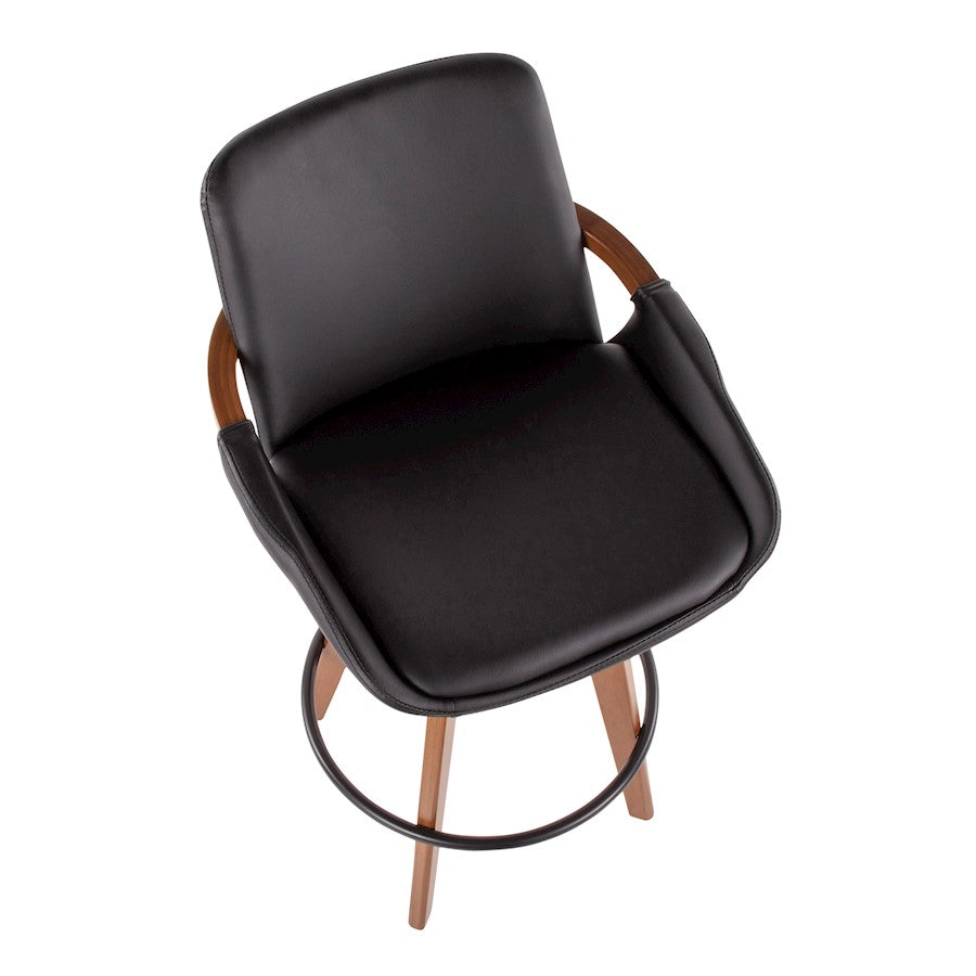 LumiSource Cosmo Counter Stool | Walnut Bamboo & Black PU with Black Metal | Kitchen Island & Bar Seating | 20 x 17 x 38 in | Model B26-COSMOWL-BK