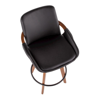 LumiSource Cosmo Counter Stool | Walnut Bamboo & Black PU with Black Metal | Kitchen Island & Bar Seating | 20 x 17 x 38 in | Model B26-COSMOWL-BK