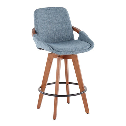 LumiSource Cosmo Counter Stool | Walnut Bamboo and Blue Noise Fabric | Kitchen Island & Breakfast Bar Seating | Model B26-COSMOWLFBU