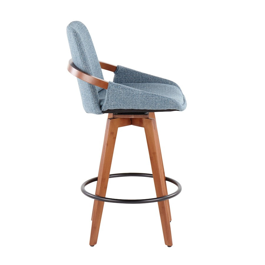 LumiSource Cosmo Counter Stool | Walnut Bamboo and Blue Noise Fabric | Kitchen Island & Breakfast Bar Seating | Model B26-COSMOWLFBU