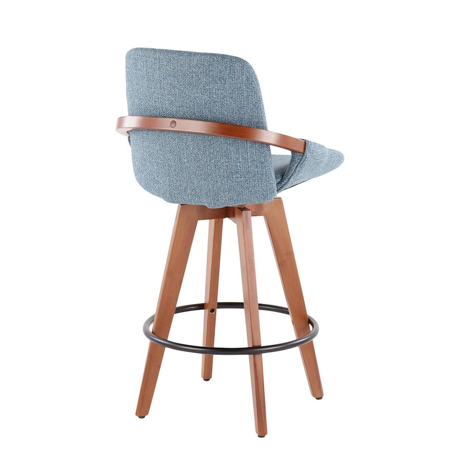 LumiSource Cosmo Counter Stool | Walnut Bamboo and Blue Noise Fabric | Kitchen Island & Breakfast Bar Seating | Model B26-COSMOWLFBU