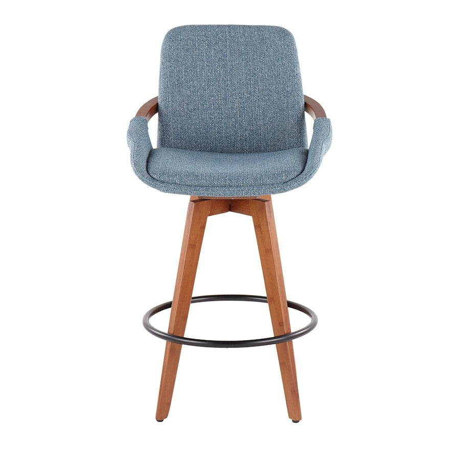 LumiSource Cosmo Counter Stool | Walnut Bamboo and Blue Noise Fabric | Kitchen Island & Breakfast Bar Seating | Model B26-COSMOWLFBU