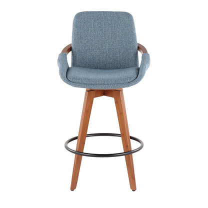 LumiSource Cosmo Counter Stool | Walnut Bamboo and Blue Noise Fabric | Kitchen Island & Breakfast Bar Seating | Model B26-COSMOWLFBU