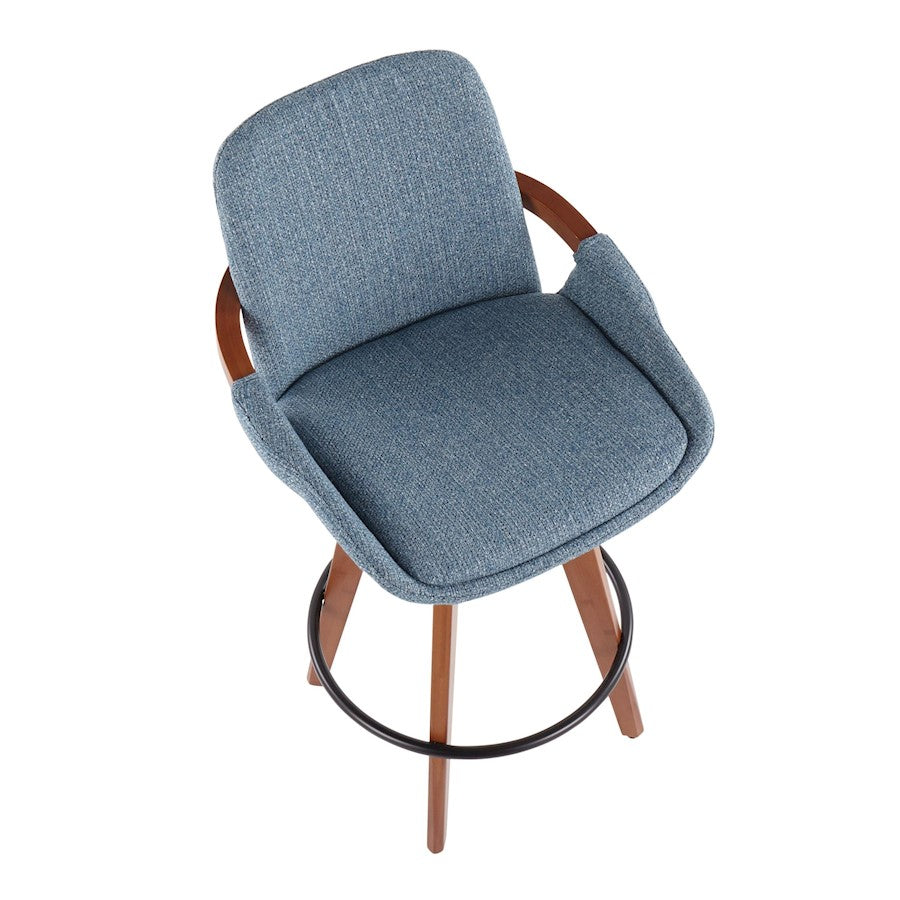 LumiSource Cosmo Counter Stool | Walnut Bamboo and Blue Noise Fabric | Kitchen Island & Breakfast Bar Seating | Model B26-COSMOWLFBU
