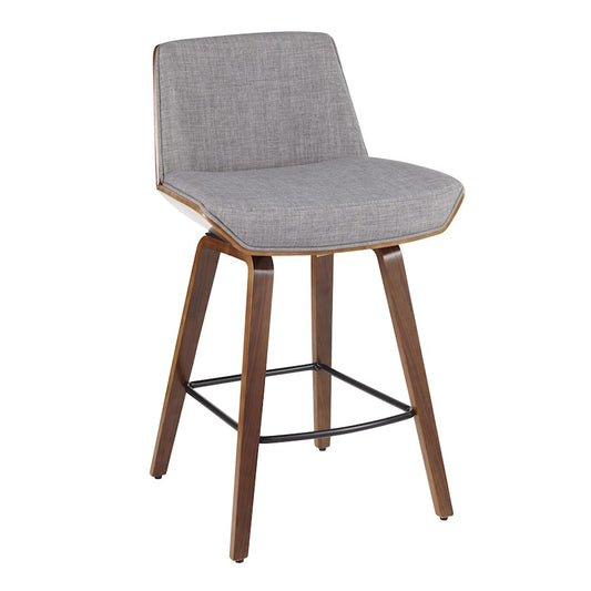 LumiSource Corazza Counter Stool | Walnut Wood and Light Grey Fabric | Kitchen Island & Breakfast Bar Seating | Model B26-CRZZXWL-LGY