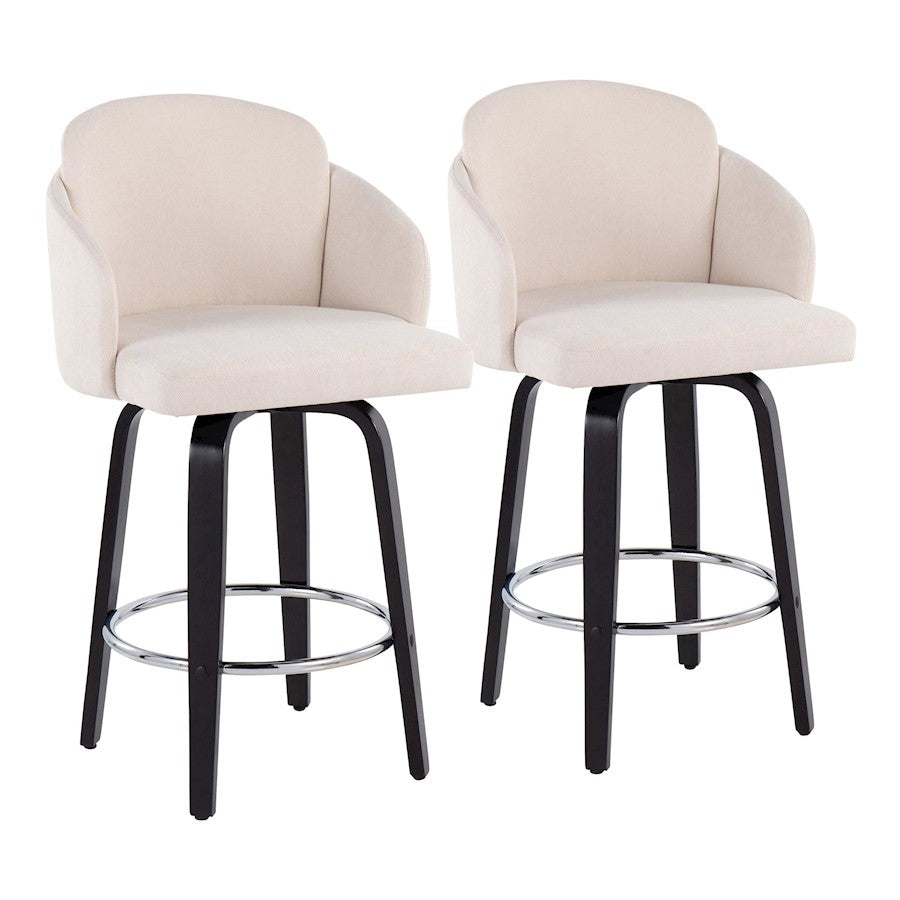 LumiSource Dahlia Counter Stool Set of 2 | Black Wood and Cream Fabric with Chrome Accents | Kitchen Island & Breakfast | Model B26-DAHLIA-R2BKCR2